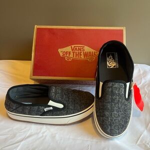 Vans Black and Gray Patterned Slip-On Sneakers